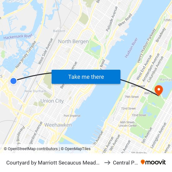 Courtyard by Marriott Secaucus Meadowlands to Central Park map