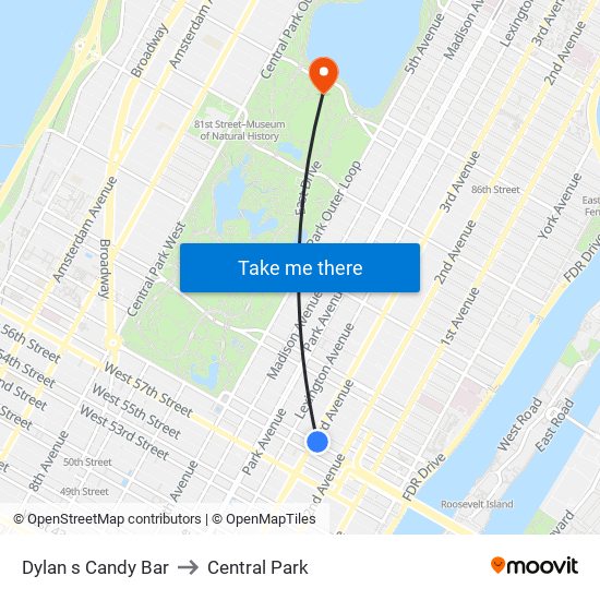 Dylan s Candy Bar to Central Park map