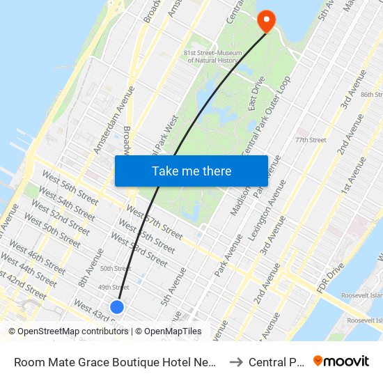 Room Mate Grace Boutique Hotel New York to Central Park map