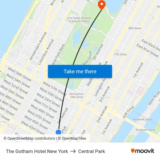 The Gotham Hotel New York to Central Park map