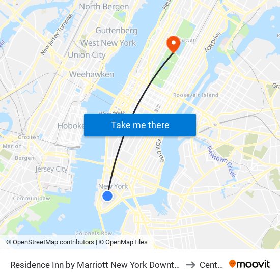 Residence Inn by Marriott New York Downtown Manhattan World Trade Center Area to Central Park map