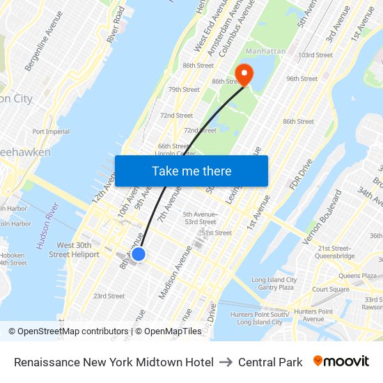 Renaissance New York Midtown Hotel to Central Park map