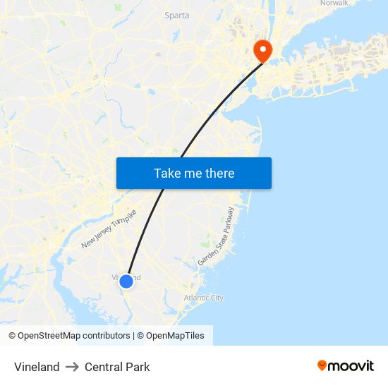 Vineland to Central Park map