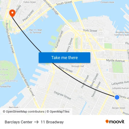 Barclays Center to 11 Broadway map