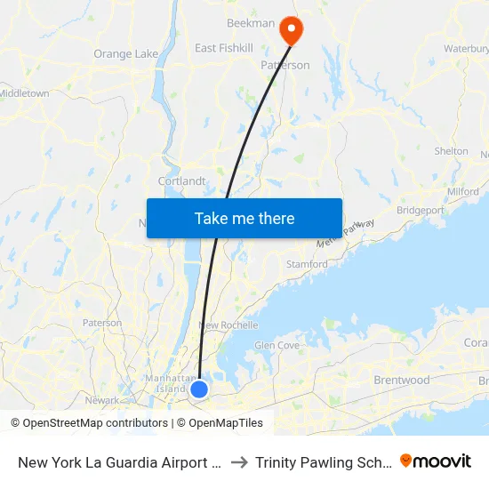 New York La Guardia Airport LGA to Trinity Pawling School map