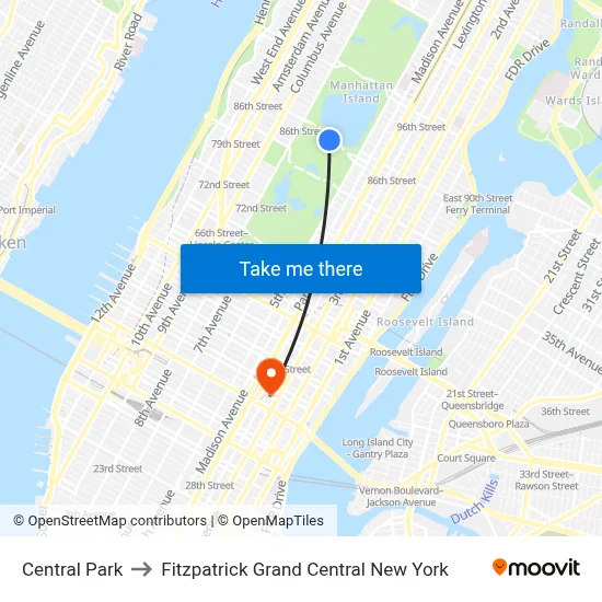 Central Park to Fitzpatrick Grand Central New York map