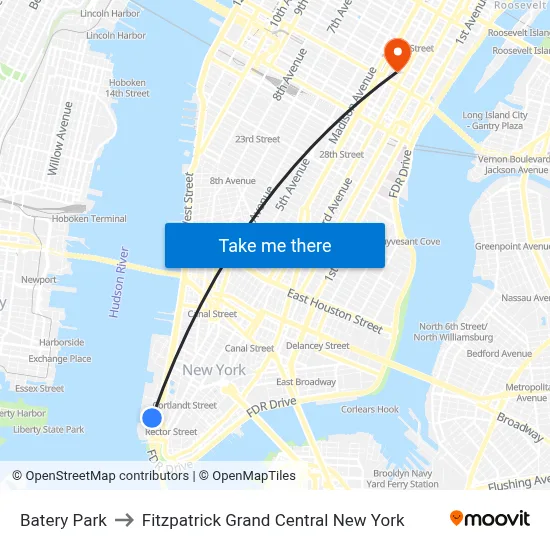 Batery Park to Fitzpatrick Grand Central New York map