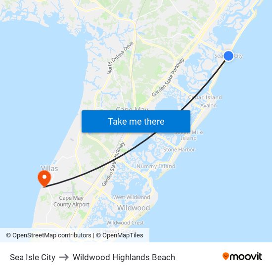 Sea Isle City to Wildwood Highlands Beach map