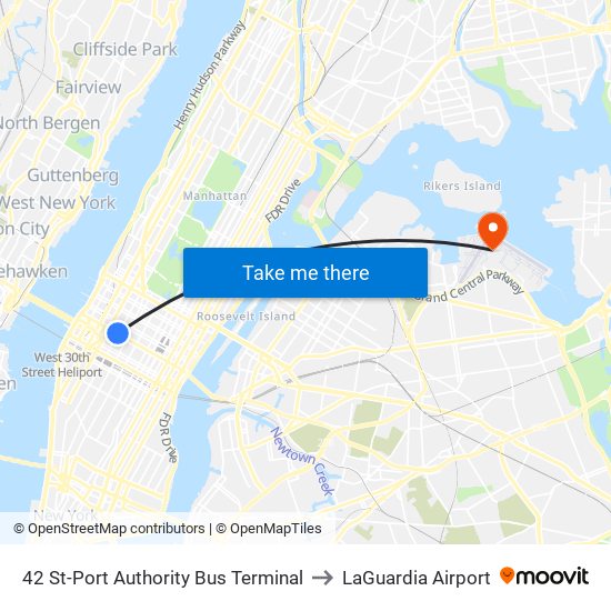 42 St-Port Authority Bus Terminal to LaGuardia Airport map