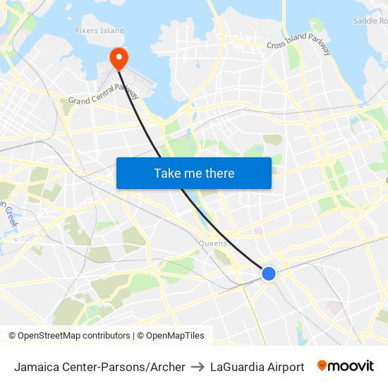 Jamaica Center-Parsons/Archer to LaGuardia Airport map