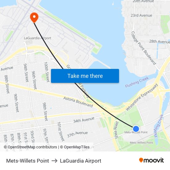 Mets-Willets Point to LaGuardia Airport map