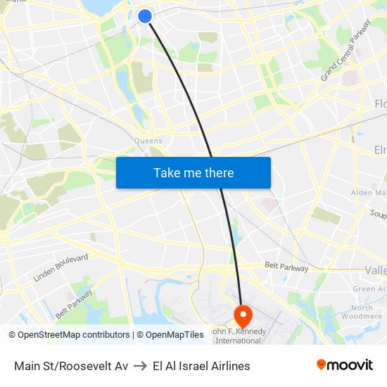 Main St/Roosevelt Av to El Al Israel Airlines map
