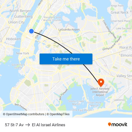 57 St-7 Av to El Al Israel Airlines map