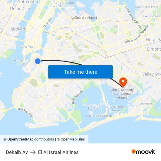 Dekalb Av to El Al Israel Airlines map