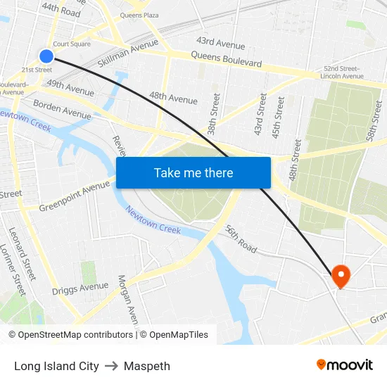 Long Island City to Maspeth map