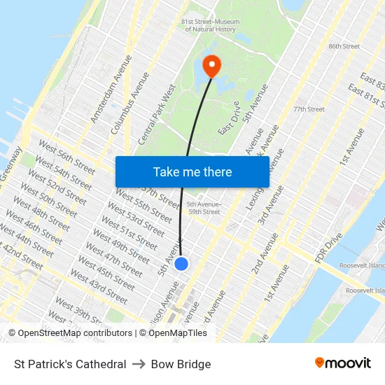 St Patrick's Cathedral to Bow Bridge map