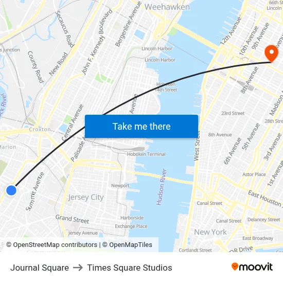 Journal Square to Times Square Studios map