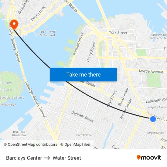 Barclays Center to Water Street map