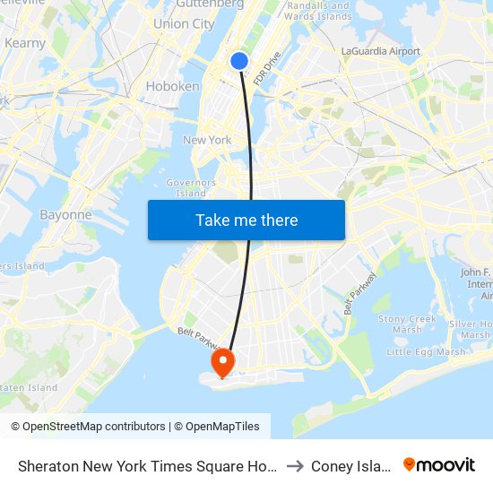 Sheraton New York Times Square Hotel to Coney Island map