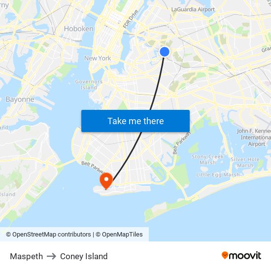 Maspeth to Coney Island map