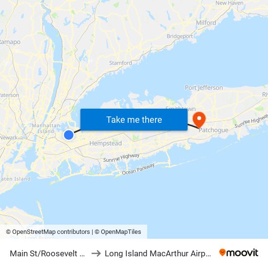 Main St/Roosevelt Av to Long Island MacArthur Airport map