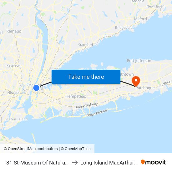 81 St-Museum Of Natural History to Long Island MacArthur Airport map