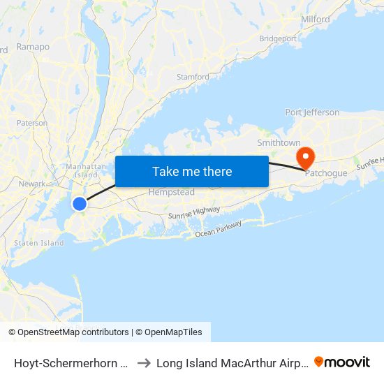 Hoyt-Schermerhorn Sts to Long Island MacArthur Airport map