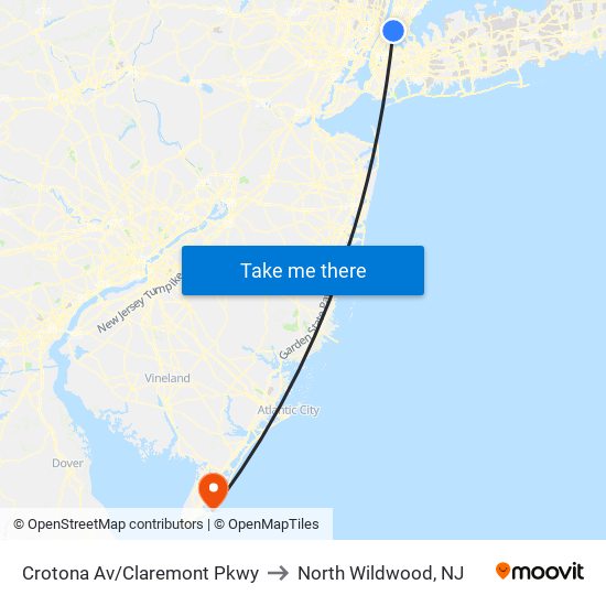 Crotona Av/Claremont Pkwy to North Wildwood, NJ map