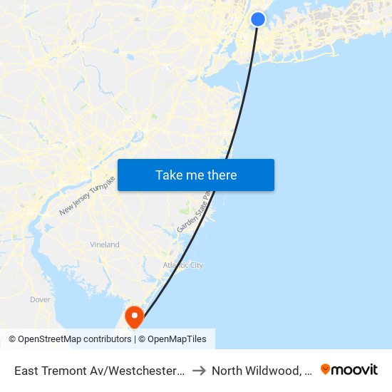 East Tremont Av/Westchester Av to North Wildwood, NJ map