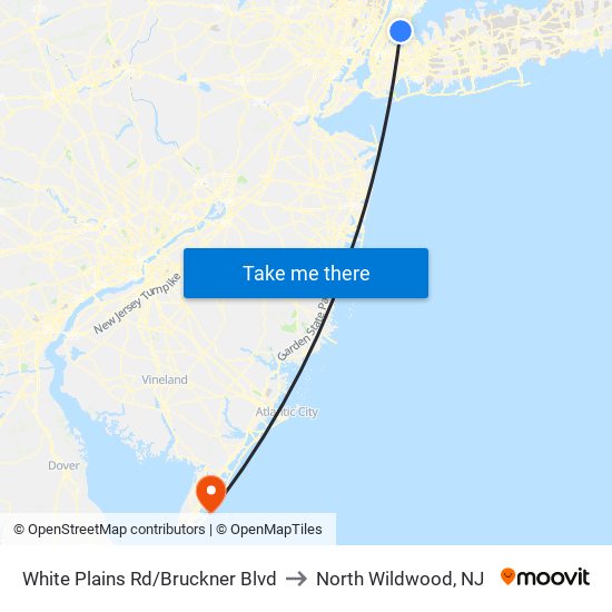 White Plains Rd/Bruckner Blvd to North Wildwood, NJ map