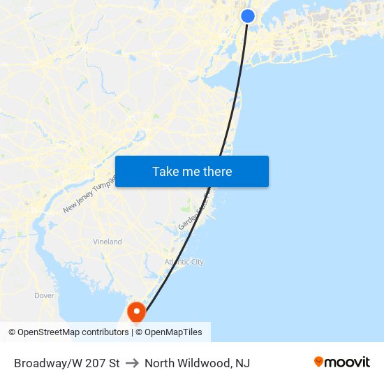 Broadway/W 207 St to North Wildwood, NJ map