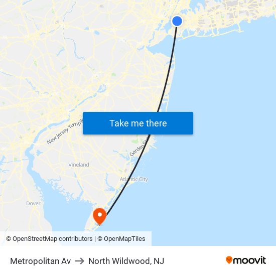 Metropolitan Av to North Wildwood, NJ map