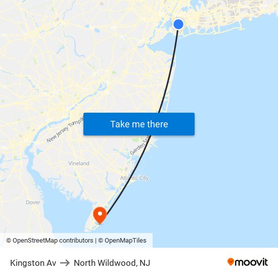 Kingston Av to North Wildwood, NJ map