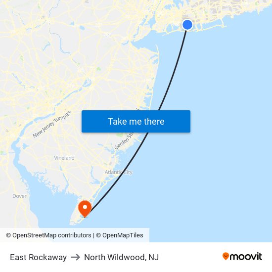 East Rockaway to North Wildwood, NJ map