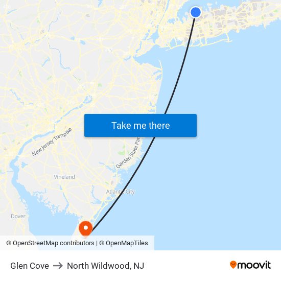 Glen Cove to North Wildwood, NJ map