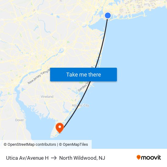 Utica Av/Avenue H to North Wildwood, NJ map