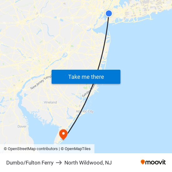 Dumbo/Fulton Ferry to North Wildwood, NJ map