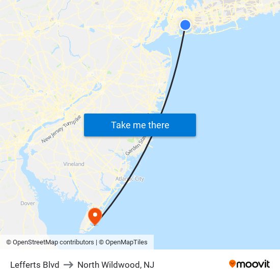 Lefferts Blvd to North Wildwood, NJ map