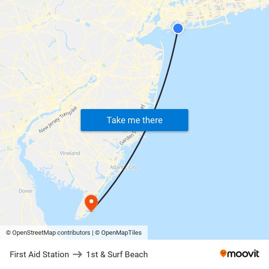 First Aid Station to 1st & Surf Beach map