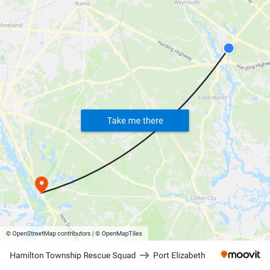 Hamilton Township Rescue Squad to Port Elizabeth map