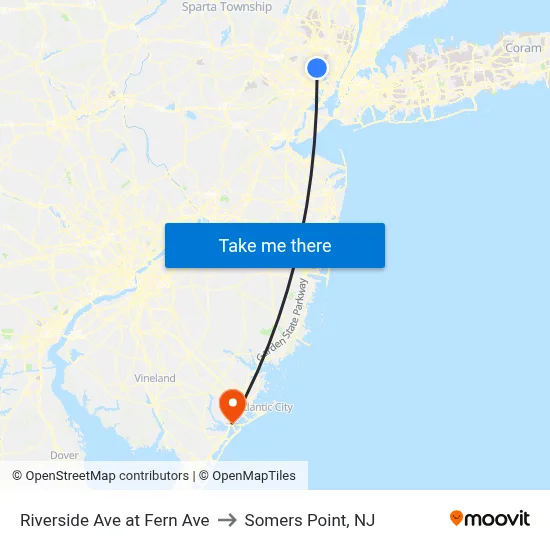 Riverside Ave at Fern Ave to Somers Point, NJ map