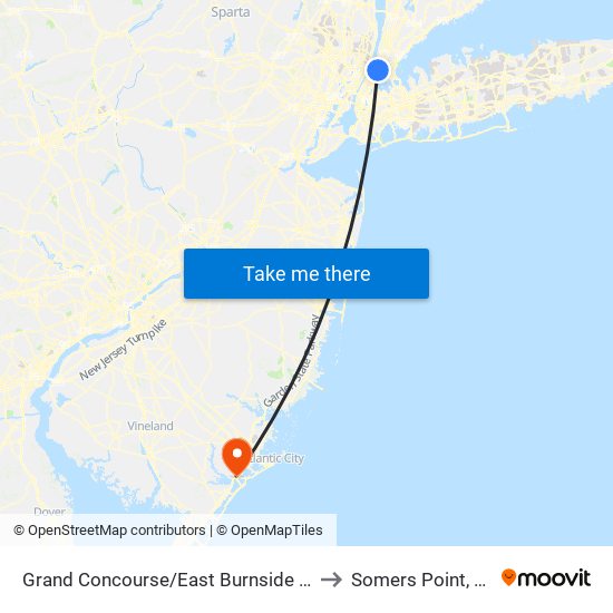 Grand Concourse/East Burnside Av to Somers Point, NJ map