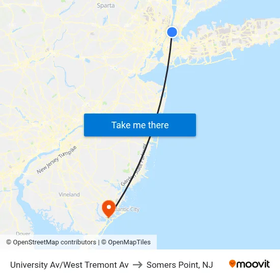 University Av/West Tremont Av to Somers Point, NJ map