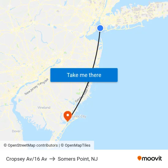 Cropsey Av/16 Av to Somers Point, NJ map