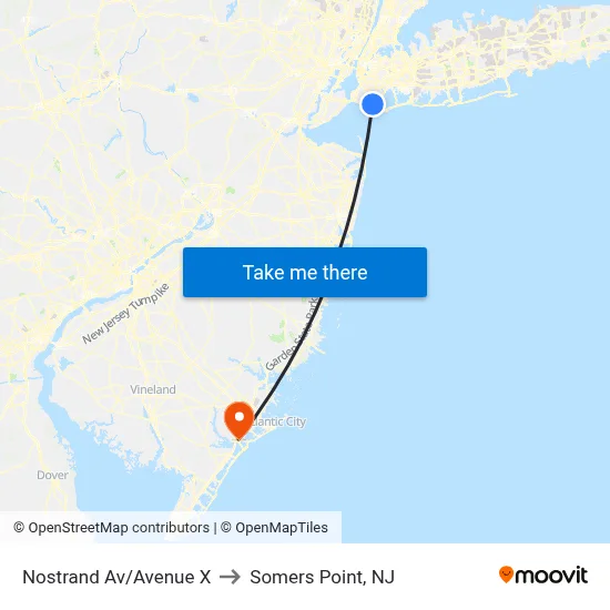Nostrand Av/Avenue X to Somers Point, NJ map