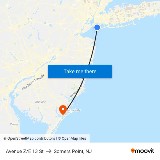 Avenue Z/E 13 St to Somers Point, NJ map