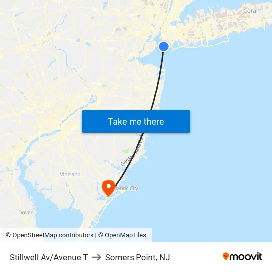 Stillwell Av/Avenue T to Somers Point, NJ map