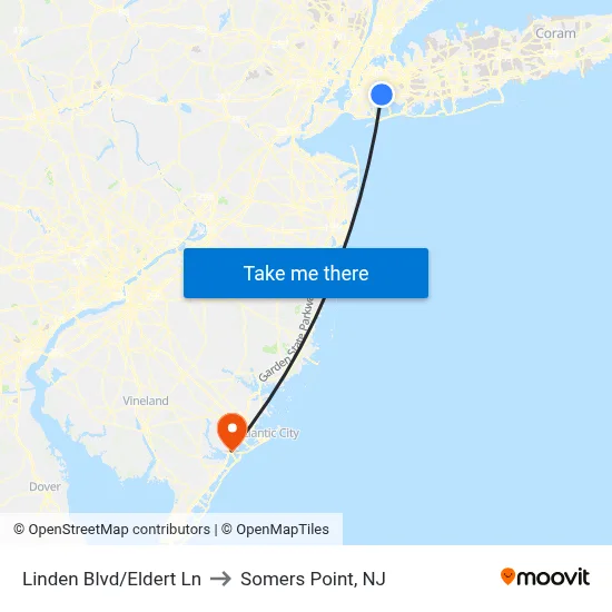 Linden Blvd/Eldert Ln to Somers Point, NJ map