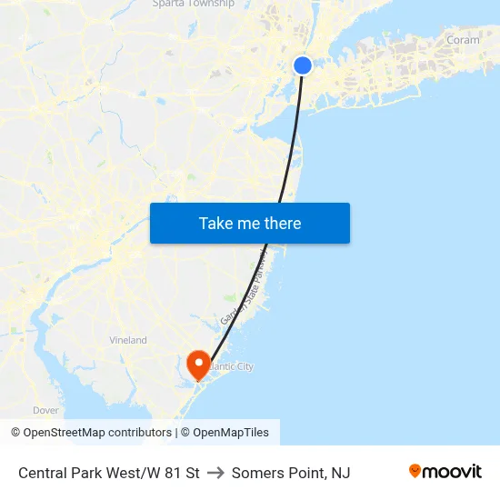 Central Park West/W 81 St to Somers Point, NJ map