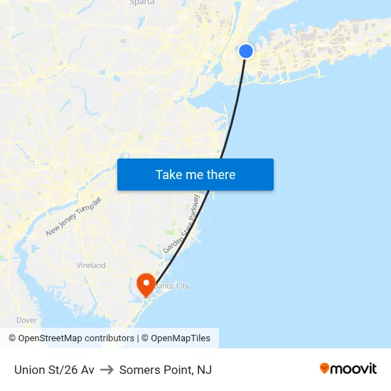 Union St/26 Av to Somers Point, NJ map
